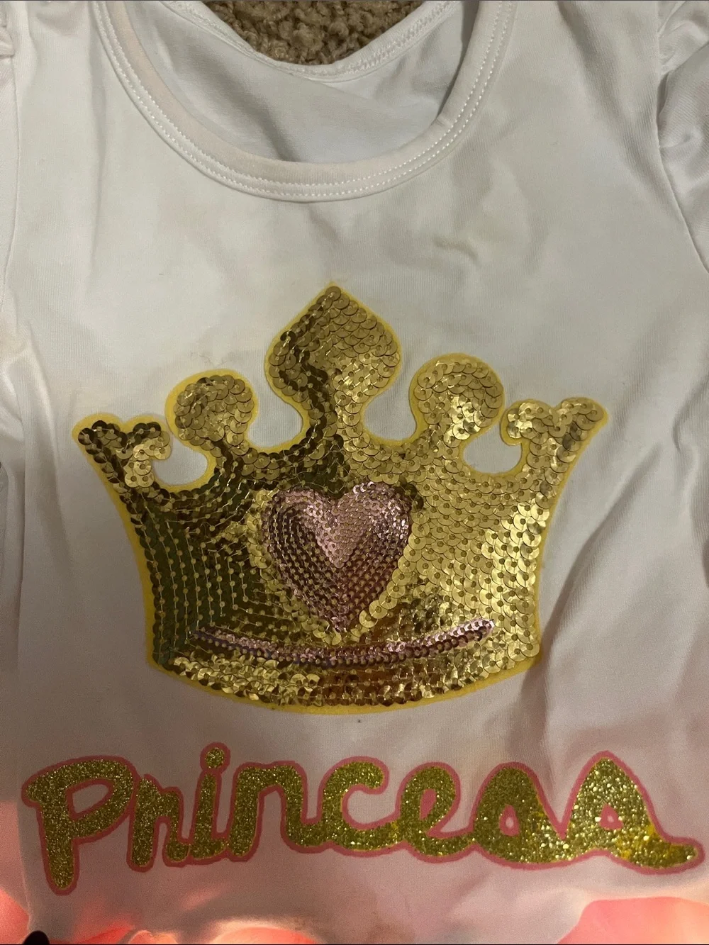 Kids Pink and White Princess Tutu Costume with Gold Crown Sequin